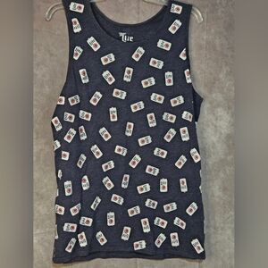 Miller Lite Tank Top T Shirt Mens Large Blue All Over Print Cotton Blend